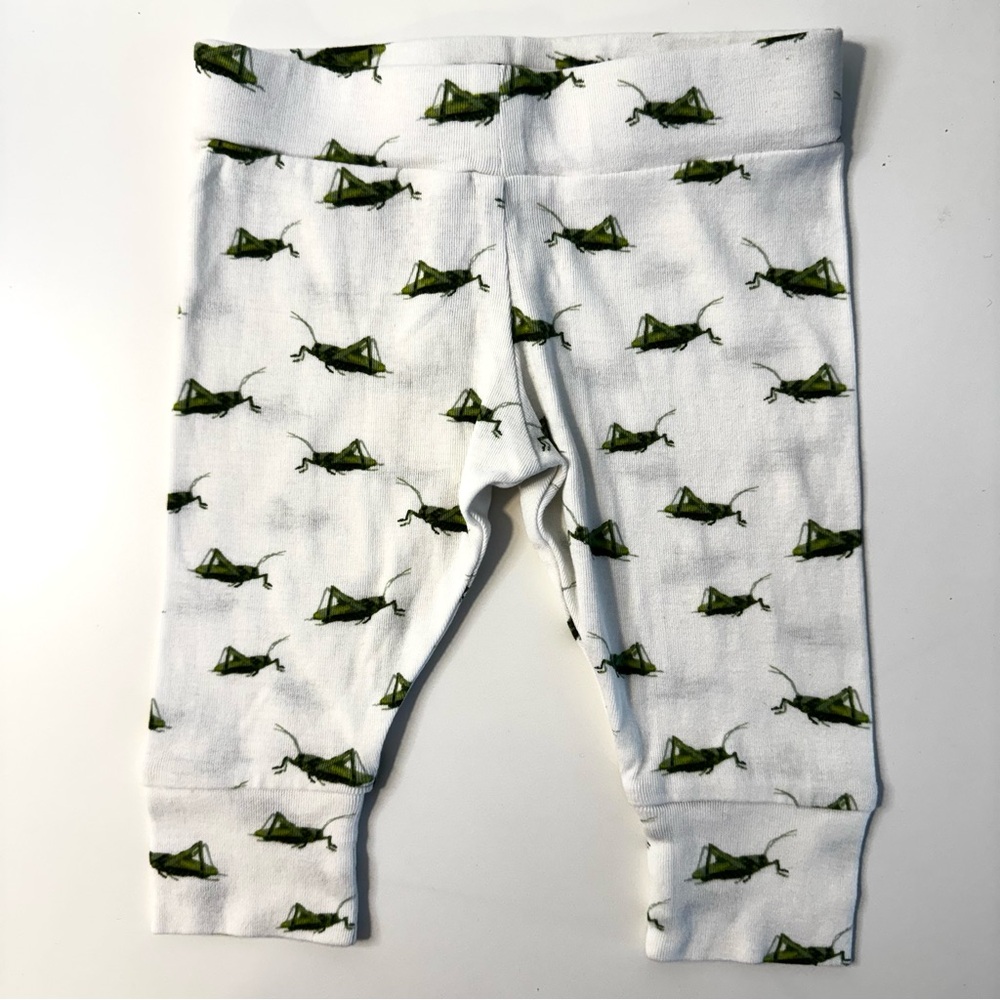 Milkbarn Cotton Baby Leggings White with Green Crickets 3-6mo